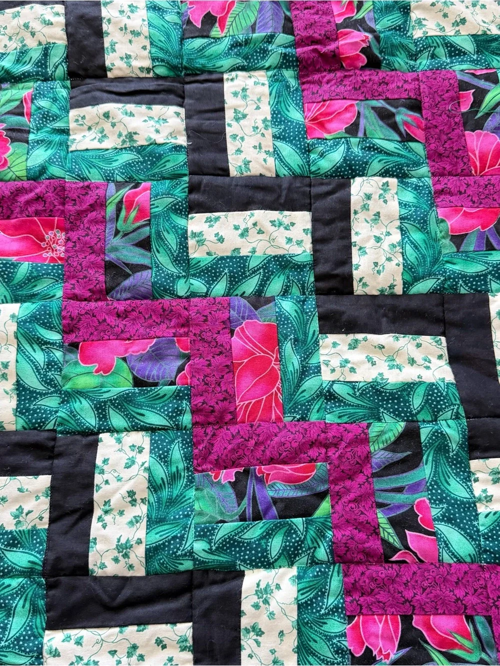 Handmade Cotton Quilt 70x96 Floral Patchwork  Queen Vintage